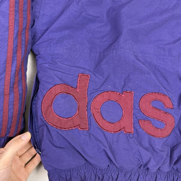 Vintage 90s Adidas Big Logo Wrap Around Puffer Jacket XL Blue Maroon Quilted - Picture 10 of 10